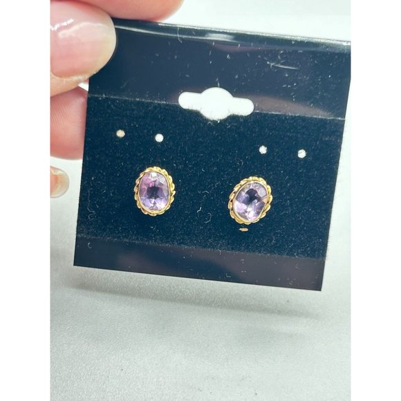 Vintage 14K Gold and Amethyst Earrings Studs Oval Bezel Sets Genuine Gemstones - Picture 5 of 9